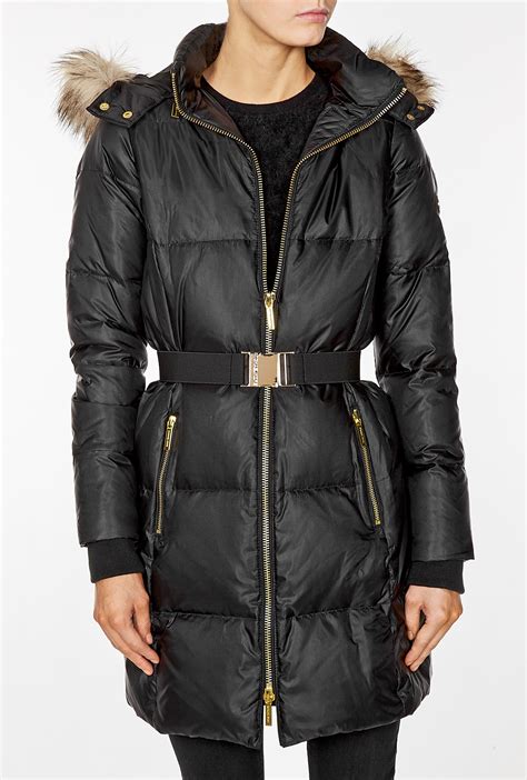 michael kors black quilted faux fur trim hooded down coat|Quilted Faux Fur Hooded Coat .